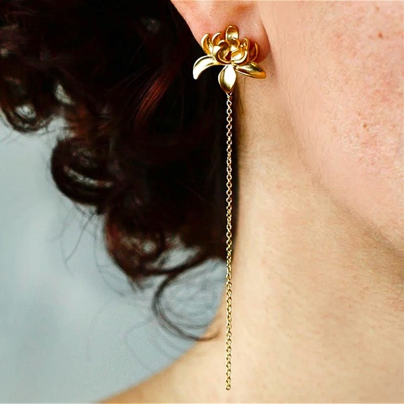 🔴5/$15🔴CLEARANCE Long Lotus Jacket Earrings NEW - Picture 8 of 8